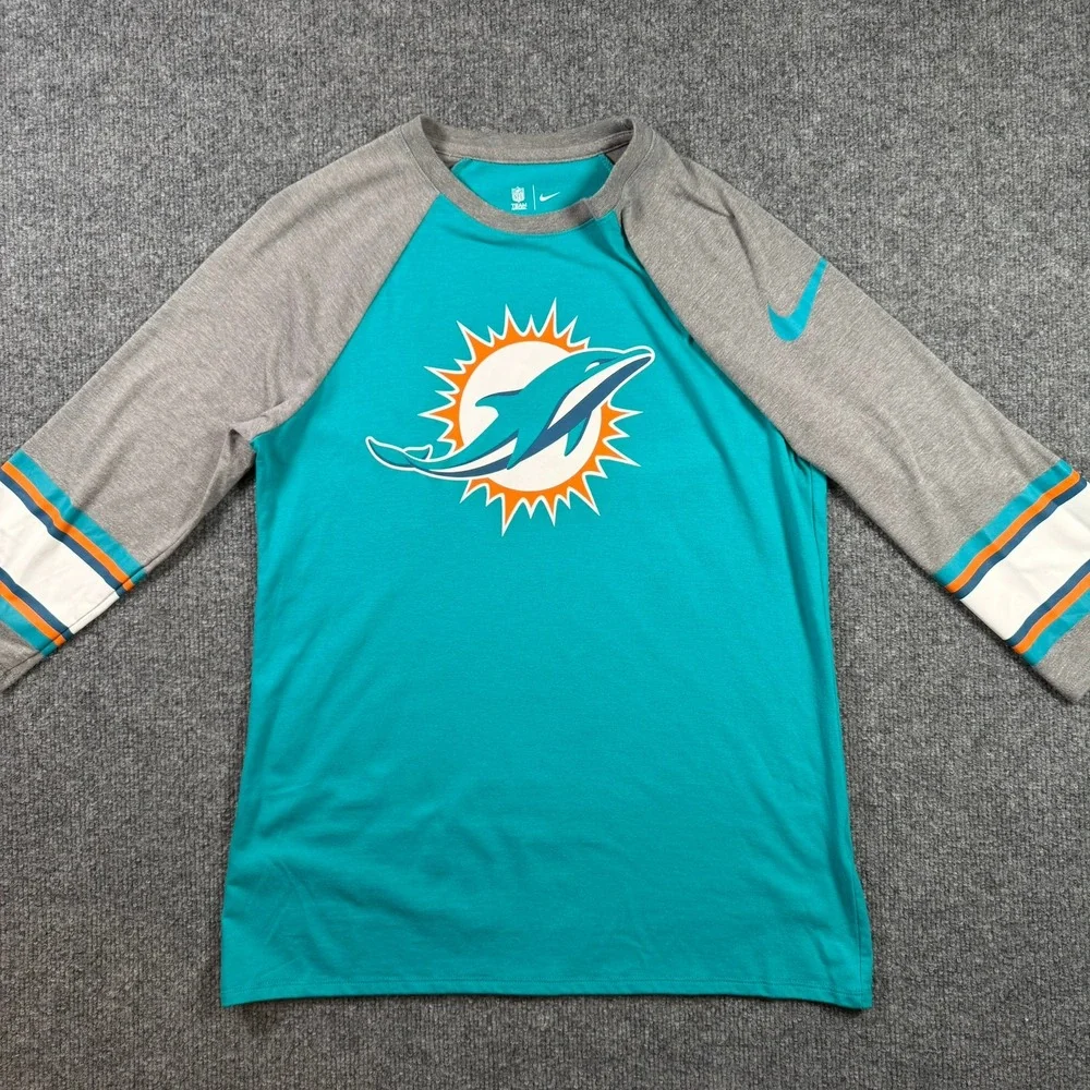 Nike Miami Dolphins Raglan 3/4 Sleeve T-Shirt Medium Aqua NFL Tee